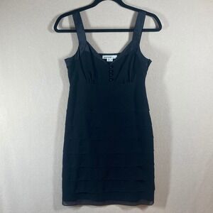 Kensie Silk Dress Sz‎ Sm Black V-Neck Babydoll Empire Waist Ruffle Quiet Luxury